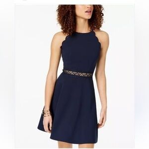 Juniors navy dress scalloped cut
